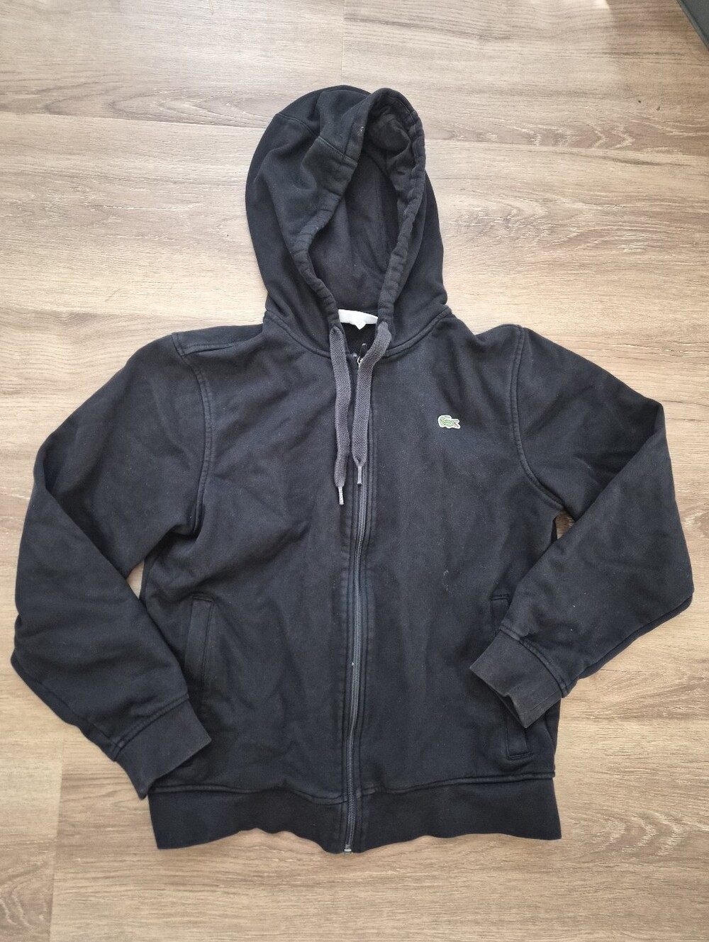 Lacoste Black Full-Zip Hooded Sweatshirt with Green Croc Small